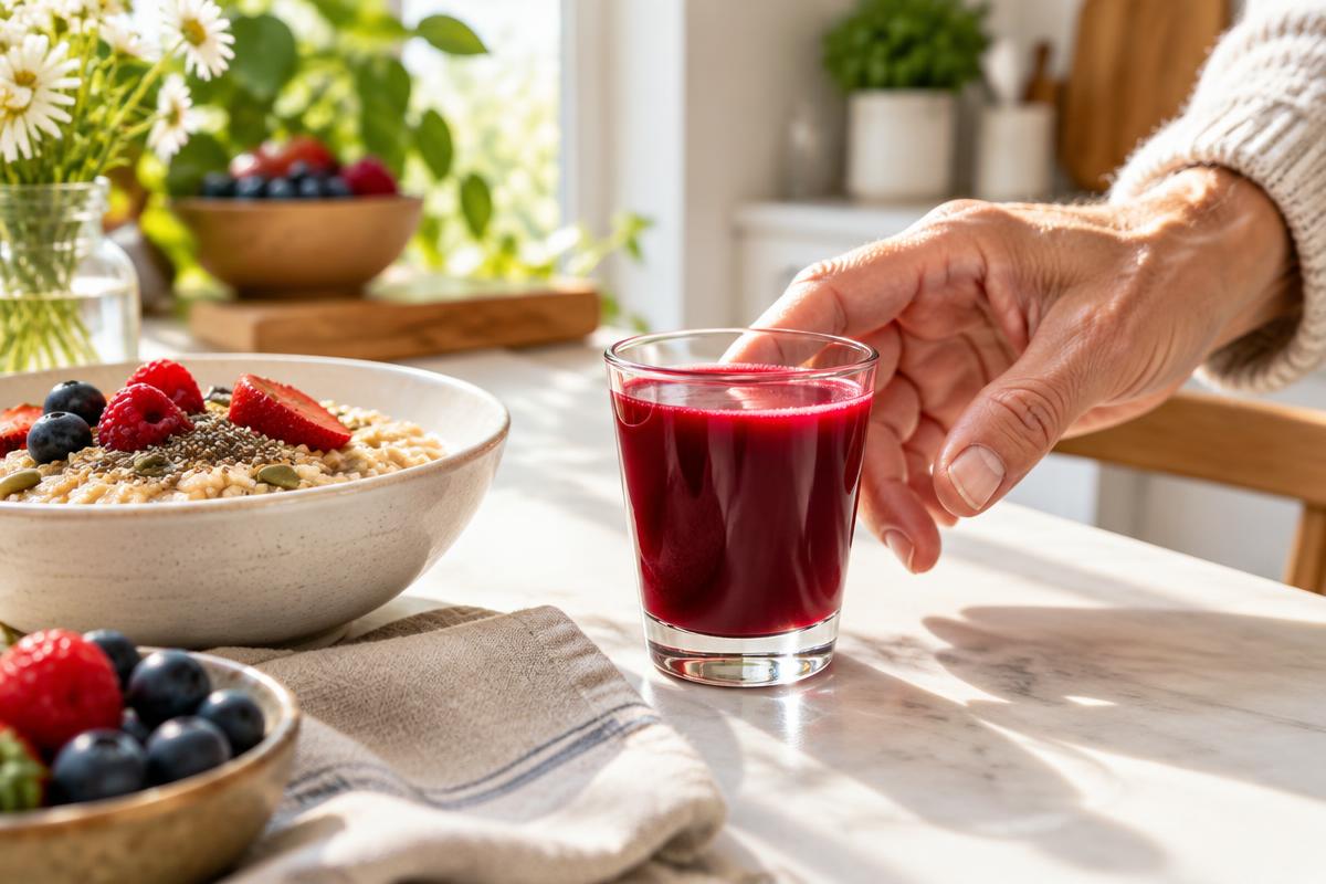 Illustration of a morning shot with breakfast